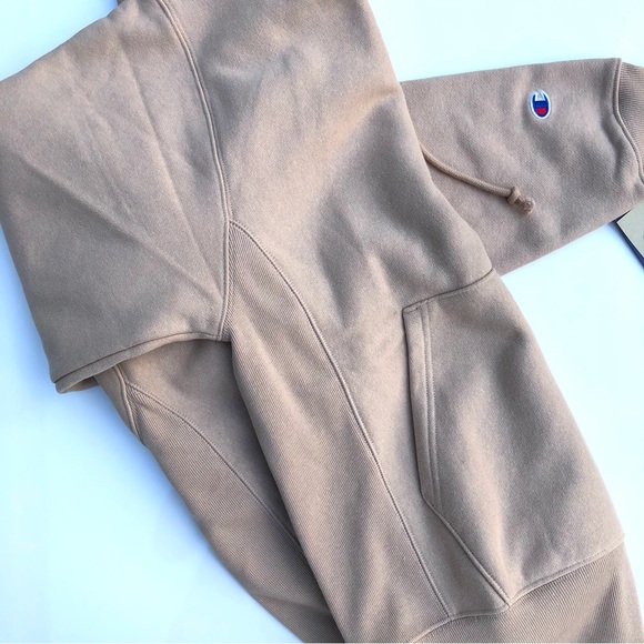 Champion Reverse Weave Hoodie Sweatshirt Chest Logo Nude Tan Unisex - Picture 4 of 12